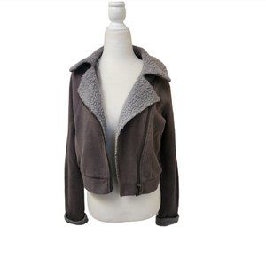 Stussy Small Grey Fleece Fuzzy Crop Jacket Sweater Coat